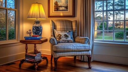 Cozy Reading Nook Near Window With Lamp And Books