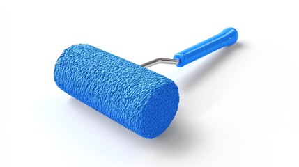 Blue paint roller, studio shot, white background, DIY project