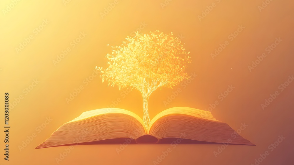 Poster tree growing from open book symbolizing knowledge and growth