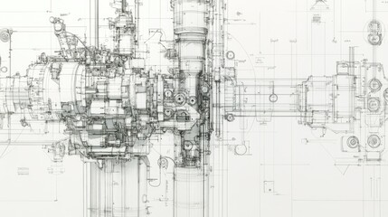 Obraz premium A detailed cross-section of an industrial machine drawn on tracing paper.