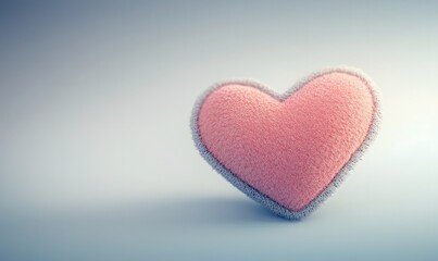 Obraz premium Soft pink heart-shaped plush toy on light blue background.