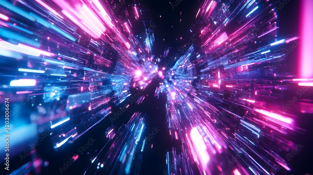 Poster dynamic abstract light movement with colorful glowing particles