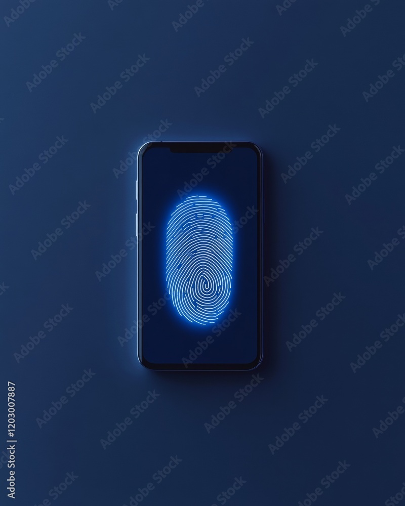 Aufkleber Blue Biometrics Fingerprint Authentication on Smartphone Screen for Secure Mobile Transactions - Enhancing Digital Wallet Experience in Emerging Markets