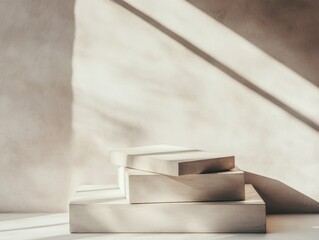 Three Stacked Light Beige Cubes Against a Wall