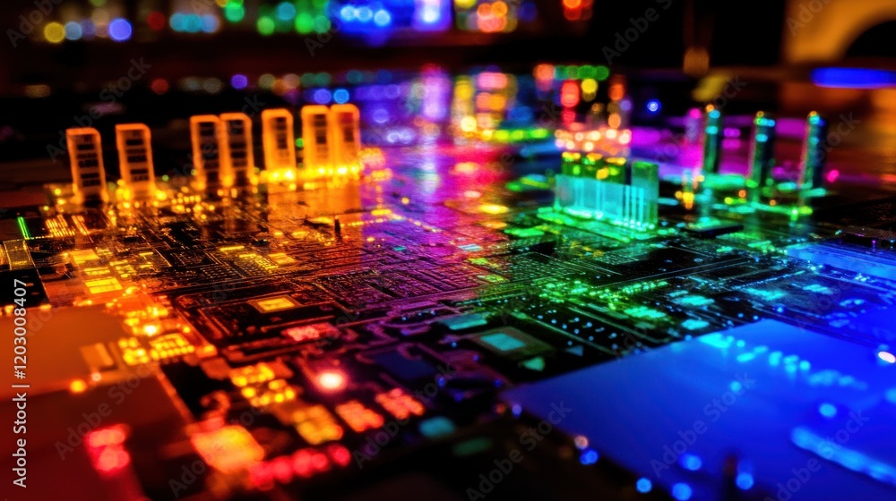 Poster illuminated circuit board displays complex electronic components