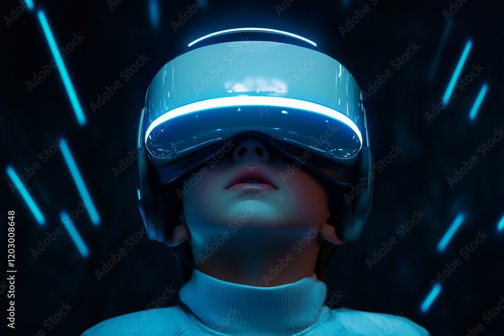 Poster immersive vr headset experience futuristic tech for entertainment and learning - sleek design with n