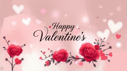 A pink floral Valentine's Day card design with a heart frame of roses for a loving celebration
