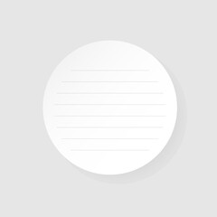 Round adhesive sticker with striped markings. White paper circle with shadows and realistic texture. Isolated vector illustration