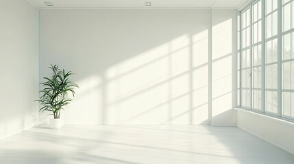 Obraz premium Bright Minimalist Room Interior Design with Sunlight Streaming Through Large Window