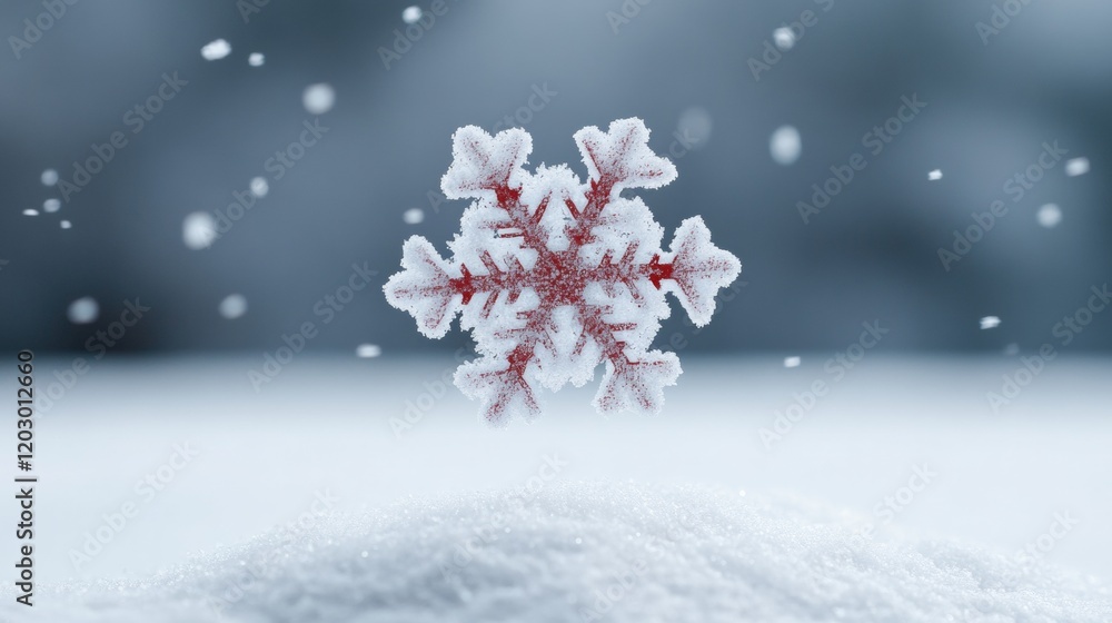 Aufkleber minimalist snowsport art floating snowflake sculpture on soft winter background - visual content for