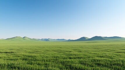 Fototapeta premium Vast Green Grassland under Blue Sky