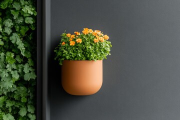 Sleek Urban Greenery Contemporary Black-Railed Balconies Adorned with Vibrant Potted Florals - Modern Sustainable Decor for Urban Homes and Real Estate Appeal