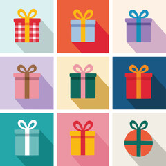 Festive Grid of Nine Creative Gift Box Designs in Colorful Detail