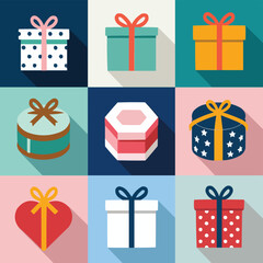 Unique and Colorful Grid of Decorative Gift Boxes
