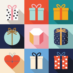 Unique and Festive Collection of Colorful Gift Boxes in Grid Format