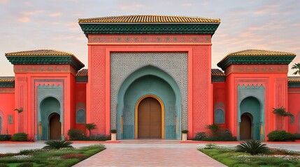Obraz premium Ornate Moroccan style building entrance with landscaping