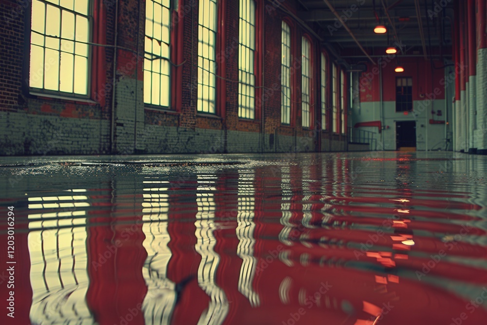 Poster a large room with red walls and a red floor
