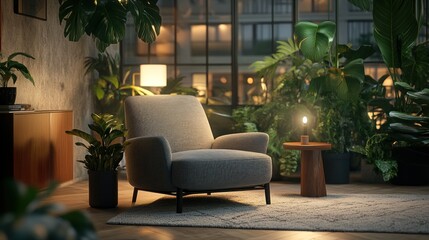 Cozy Armchair In A Lush Green Indoor Setting