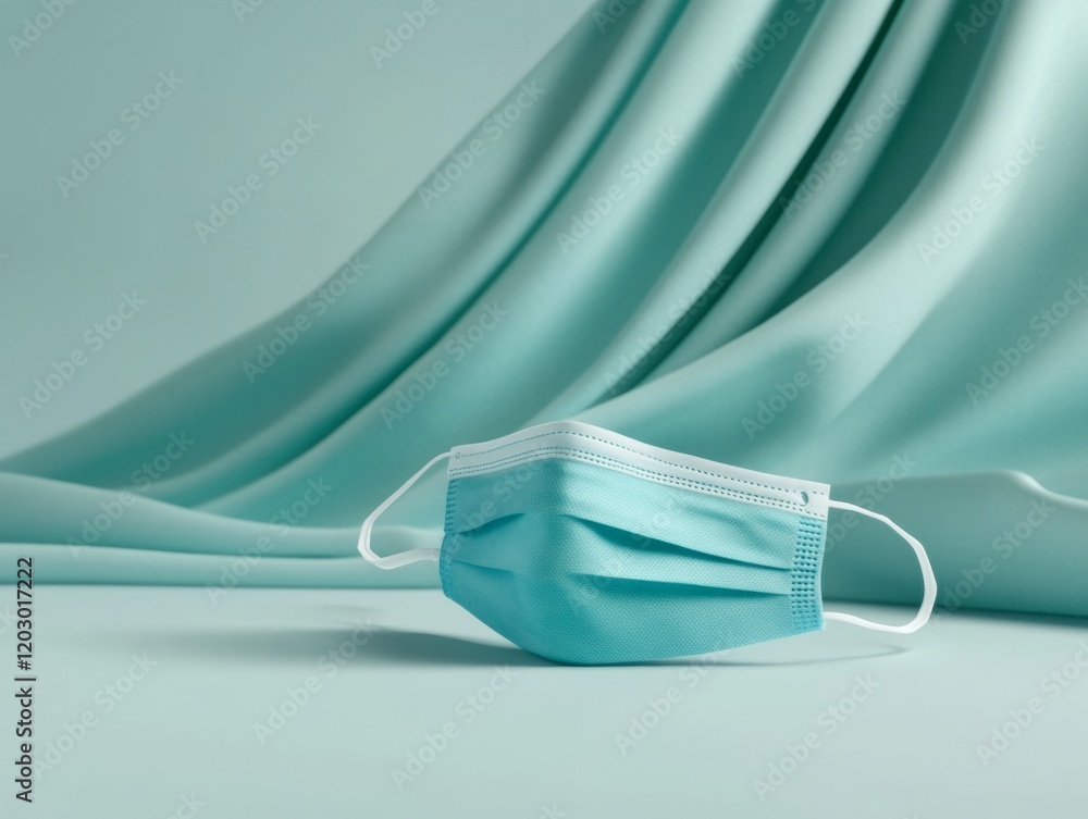 Aufkleber contemporary blue mask display soft fabric textures on minimalist surface - essentials for health pr