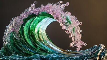 Sparkling Green Glass Wave Sculpture Art