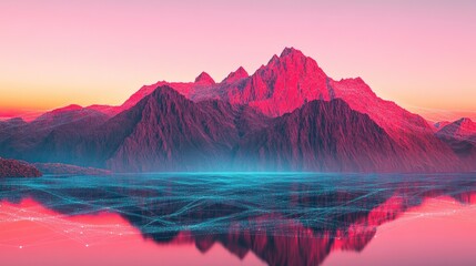 Pink and Red Mountains Reflecting in Still Water