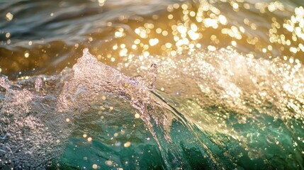 Golden Sunlight Illuminates Ocean Wave Bubbles