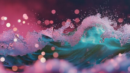 Abstract Wave Art Pink Teal Bokeh Background