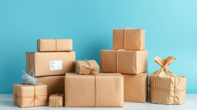 Brown cardboard box with a rustic string tied around it, perfect for packaging and shipping items, isolated, organization, packaging