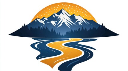 Majestic Mountain River Landscape: A Scenic Vista at Sunset