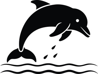 Minimalistic Dolphin Vector Illustration with Ocean Waves
