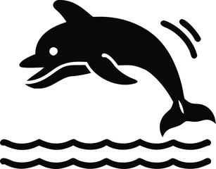 Black Dolphin Silhouette Jumping Over Stylized Water
