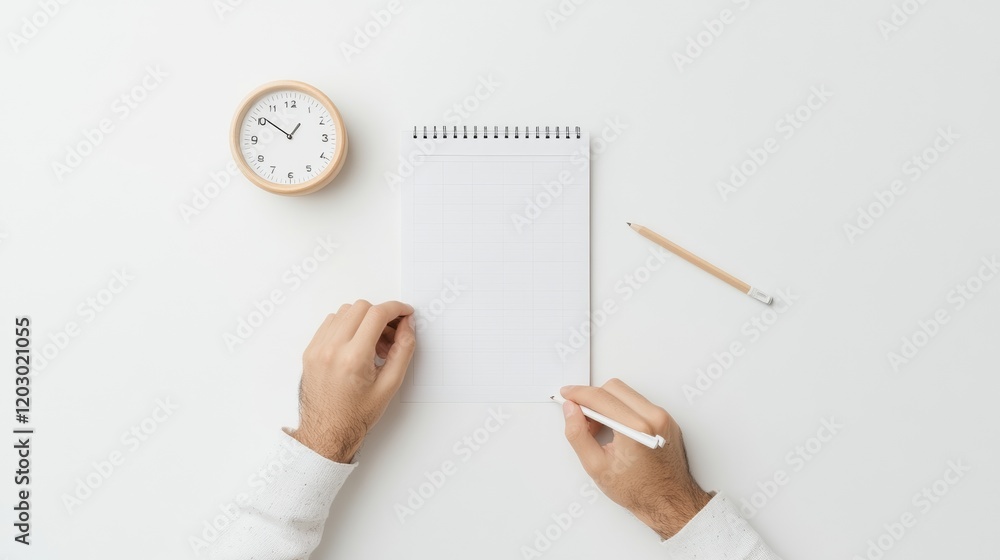 Poster minimalist time-blocking setup hispanic students paper planner and desk tools in bright space - enha