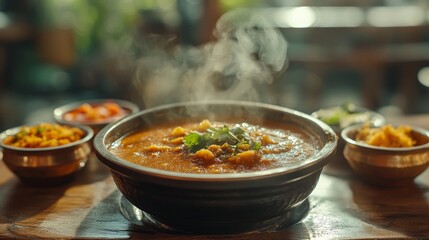 Rustic Culinary Aesthetics Bangalore-Style Masala Dosa on Wooden Table with Vibrant Sides – Captivating Food for Authentic Cuisine Marketing