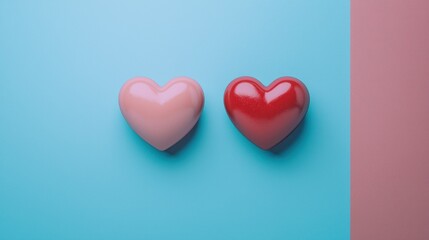 Two hearts on blue and pink background
