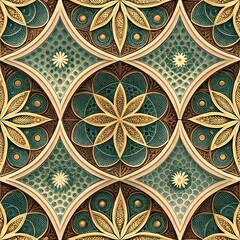 Vintage floral seamless pattern with ornate decorative flowers and geometric tile design
