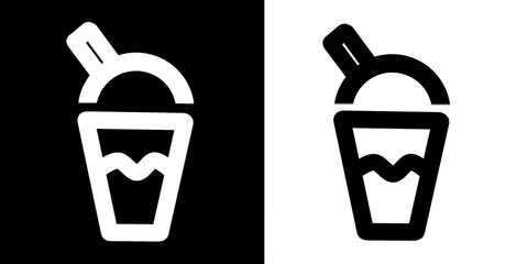 ice drink icon on white and black background 