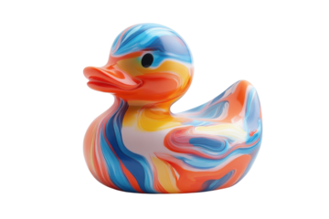 Colorful rubber duck with swirling patterns displayed on a white background, ideal for children's toys or decor