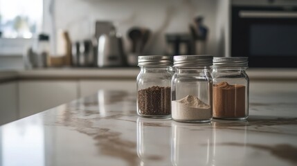 Kitchen Countertop with Three Glass Spice Jars