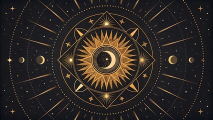 Cosmic Eclipse Radiant Golden Rays & Mystical Galactic Mandala V2