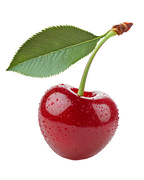 recommend clip art: Ripe cherry with leaf isolated on transparent background