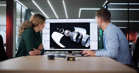 Engineer Doing 3D CAD Model Design On Computer