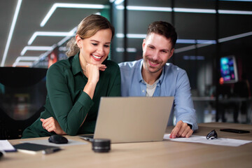 Business People Training On Computer. Young Woman