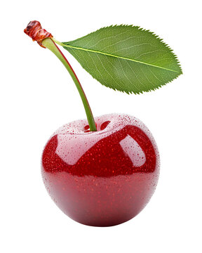 recommend clip art: Ripe cherry with leaf isolated on transparent background