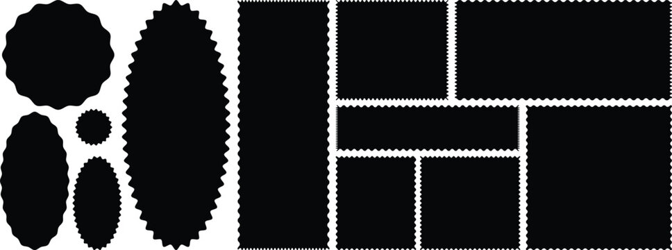 Rectangle shape frame with zig zag edge. Zigzag frame. Rectangle, Oval shape frame or background with zigzag edge. zigzag shapes. Line wave curve edge frame. Empty oval, rectangle shape text box