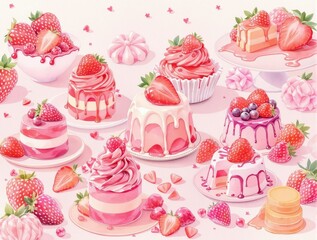 Charming watercolor drawing of strawberry jello delicacies, delicacies, delicious, charming, food, drawing
