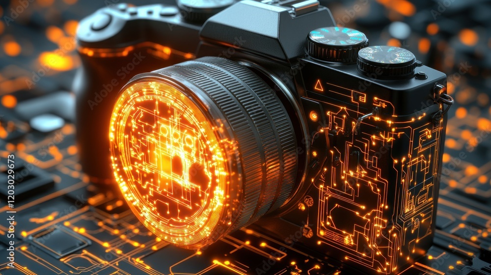 Aufkleber Futuristic Camera Glowing With Circuitry Design