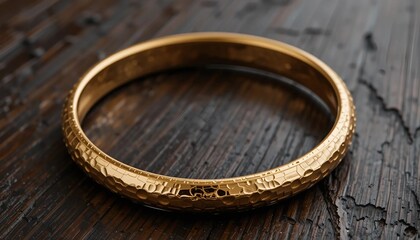 a gold ring on a wooden surface
