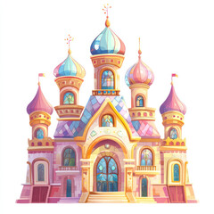 Fototapeta premium Whimsical Fairytale Castle Illustration Colorful Towers and Domes