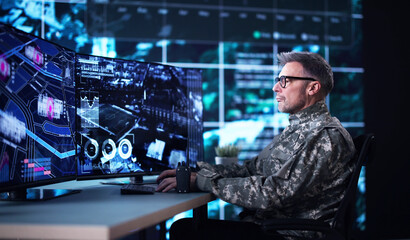 Air Reconnaissance Technology On Computer. World Map Data