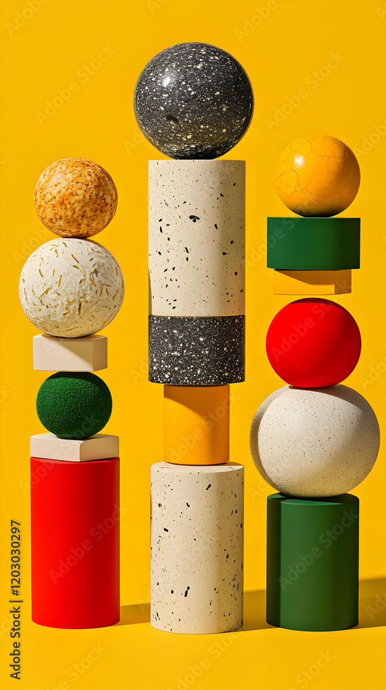 Poster abstract 3d render colorful sphere stack